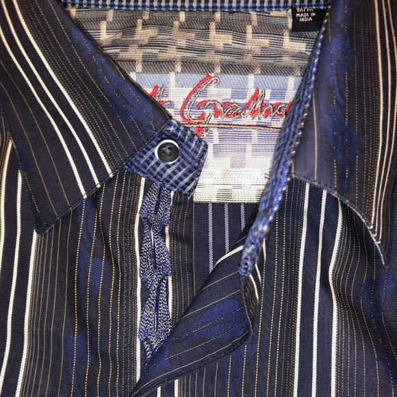 Robert Graham Blue Striped Flip Cuff Long Sleeve Dress Shirt - Picture 8 of 9